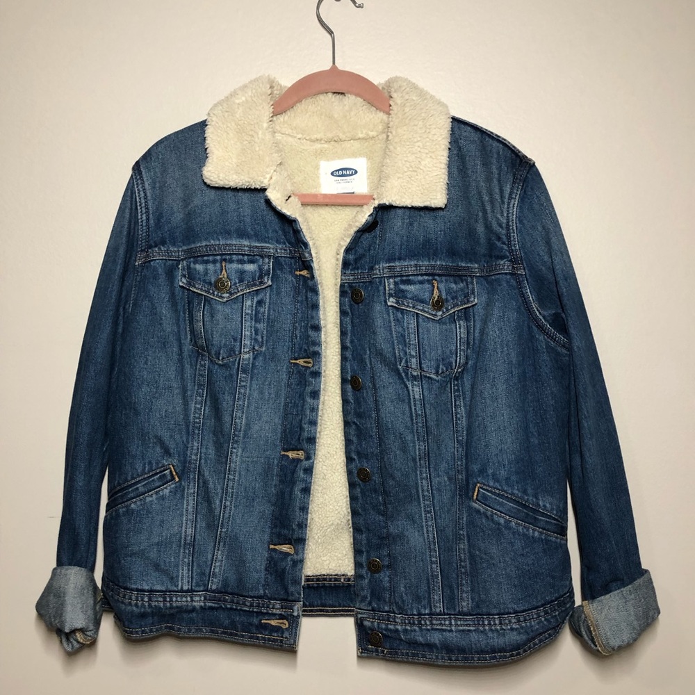 Old Navy Sherpa Lined Dark Denim Jean Jacket